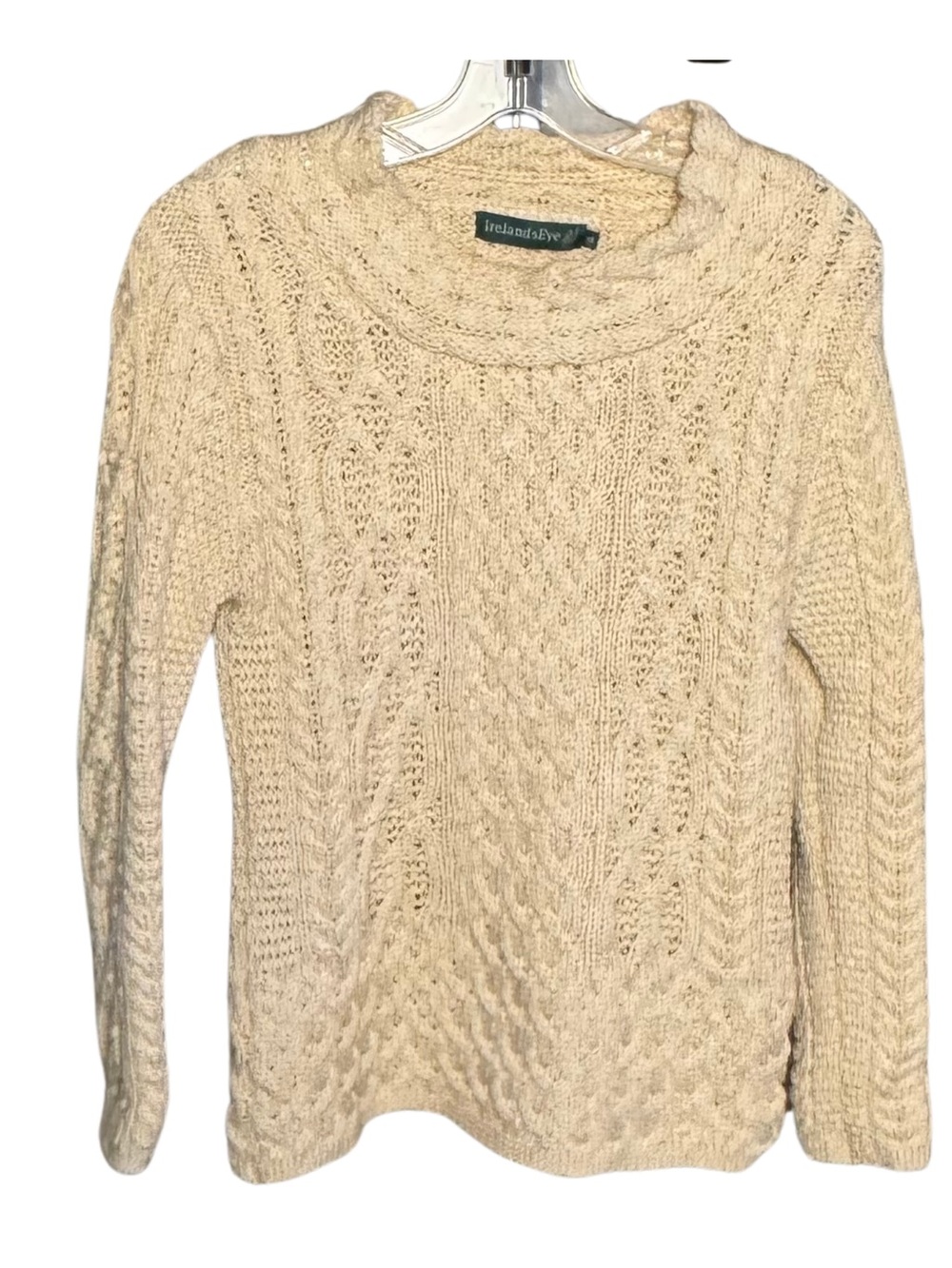 Ireland’s Eye Cream Classic Aran Cable Knit Sweater Made in Ireland 100% Wool